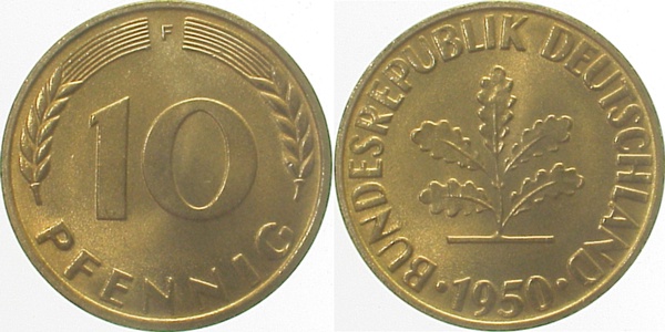 38350F~1.0 10 Pfennig  1950F stgl J 383  