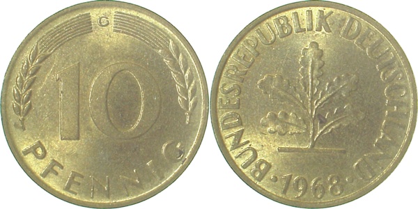 38368G~1.1 10 Pfennig  1968G bfr/stgl J 383  