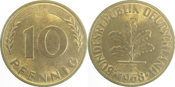 38368D~1.1 10 Pfennig  1968D bfr/stgl J 383  