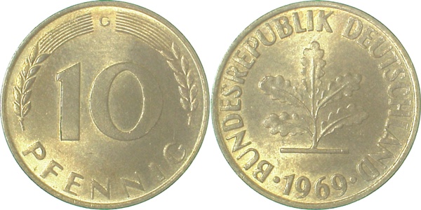 38369G~1.1 10 Pfennig  1969G bfr/stgl J 383  