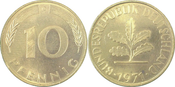 38371G~1.0n 10 Pfennig  1971G stg.durchg.Grannen J 383  