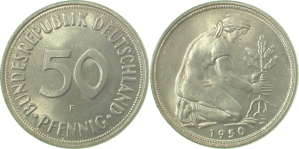38450F~0.9 50 Pfennig  1950F stgl fein J 384  