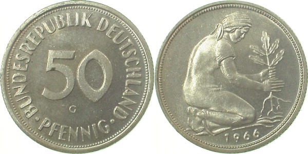 38466G~1.0a 50 Pfennig  1966G stgl Erstabschlag (EA)! ! J 384  