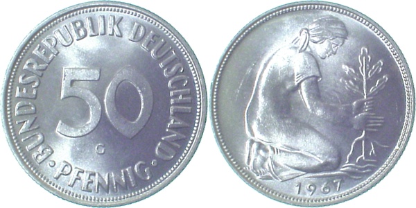 38467G~1.1b 50 Pfennig  1967G f.stgl L.Prägung J 384  