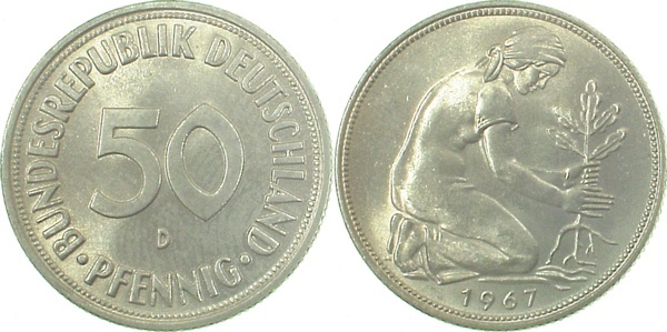 38467D~0.9 50 Pfennig  1967D stgl fein J 384  