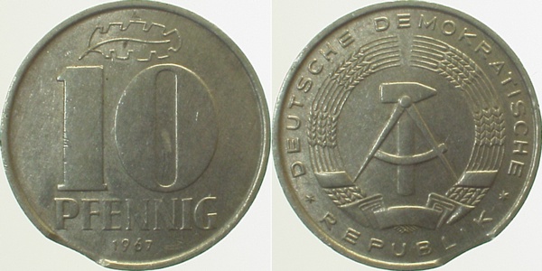 F151067A2.5 10 Pfennig  DDR 67A Zainende ss/vz J1510  