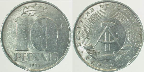 F151071A2.5 10 Pfennig  DDR 1971A Zainende ss/vz J1510  