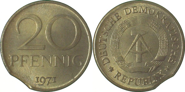 F1511a71-1.2 20Pfennig  DDR 1971 Zainende bfr J1511a  