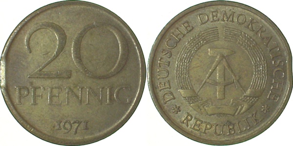 F1511a71-2.0 20Pfennig  DDR 1971 vz Zainende J1511a  