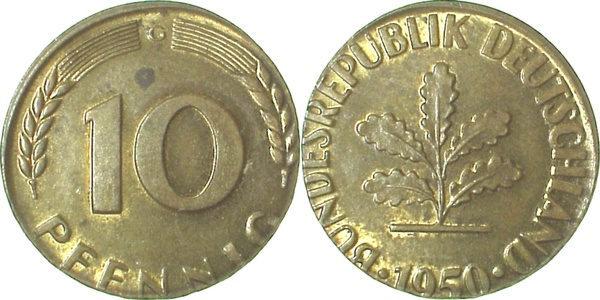 F38350G1.2 10 Pfennig  50G 3.3g.Messing J 383  