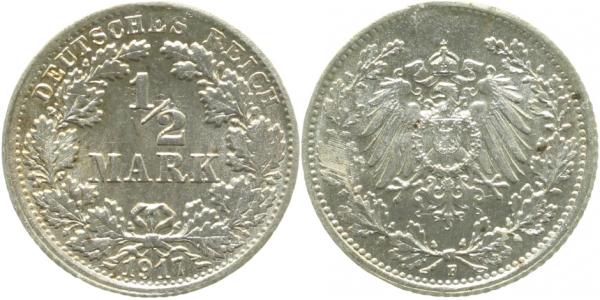 LP01617F1.0 1/2 Reichsmark 1917F Licht.Präg. stgl J 016  