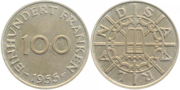 N80455-~1.5 100 Franken  Saarland f.prfr JN804  