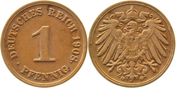 P01008G2.5 1 Pfennig  1908G Punkt an8gelehnt J 010/ 01.97gesehen  