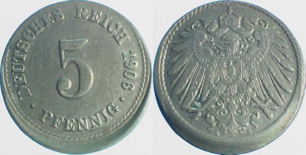 P01206A2.0 5 Pfennig  1906A D10 vz J 012  