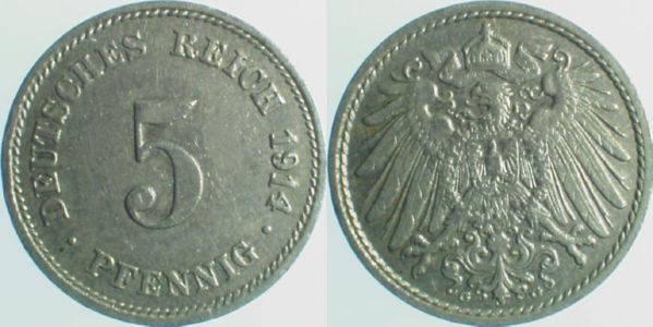 P01214G2.5 5 Pfennig  14G schräge 4 SS/VZ J 012  