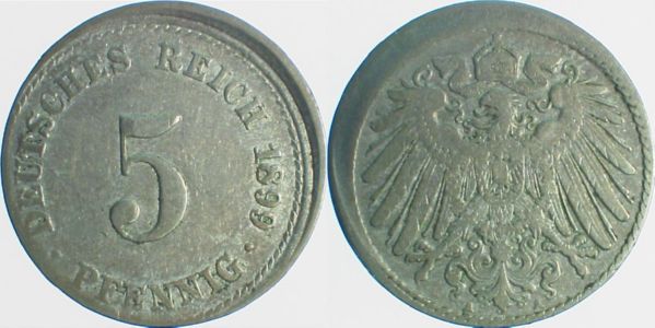 P01299A3.0 5 Pfennig  1899A D10 ss J 012  