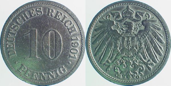 P01301G3.0 10 Pfennig  01G linke Mzz. st. doppelt J 013  