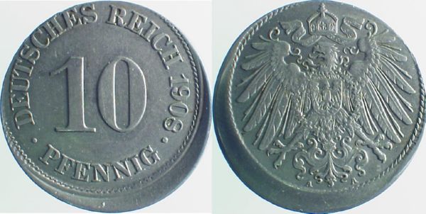 P01308A1.5 10 Pfennig  1908A D10 f.prfr J 013  