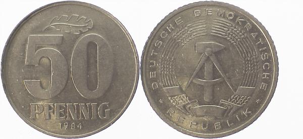 P151284A2.5 50 Pfennig  84A WS: dopp. Rnd, ss/vz!!! J1512  