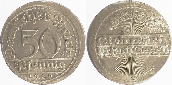 P30120E2.5 50 Pfennig  1920E D10 ss/vz J 301  