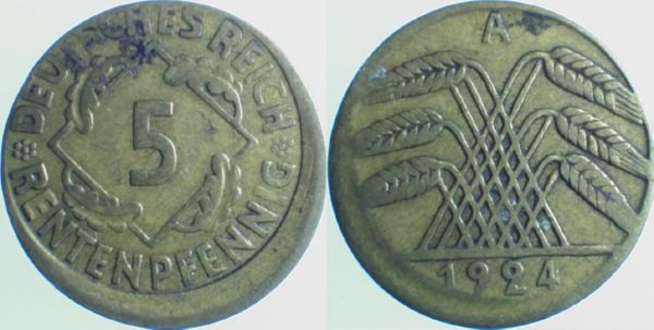 P30824A2.5 5 Pfennig  24A D15 ss/vz J 308  