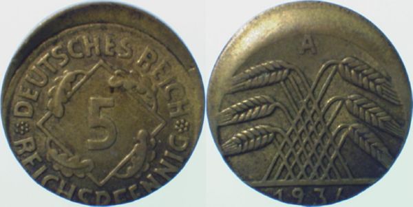 P31636A2.5 5 Pfennig  1936A D10 ss/vz J 316  