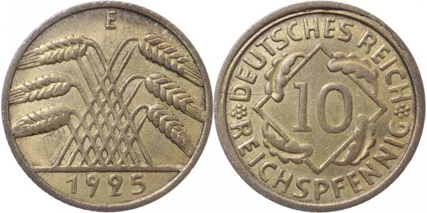 P31725E2.5P 10 Pfennig  1925E l. dezentriert ss/vz J 317  