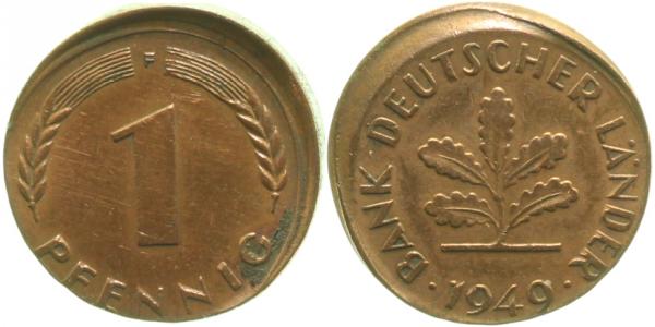 P37649F2.5 1 Pfennig  1949F ss/vz D10, 1. mir bekannte Stück !! J 376  