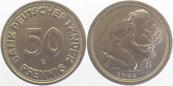 P37949G2.0 50 Pfennig  1949G VS: Stempelriß J 379  