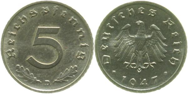 PROB374g 5 Pfennig  1947D Fe Cu/Ni plattiert Sch3742M-  