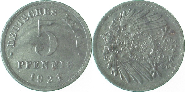 S29721E2.5a 5 Pfennig  1921E ca. 270 ss/vz J 297  