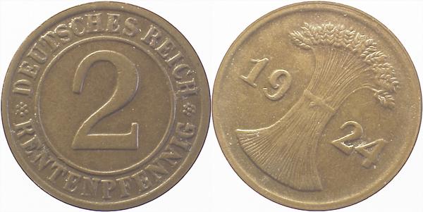 S30724D2.5 2 Pfennig  1924D S45 ss/vz J 307  