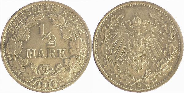 U01616G2.0 1/2 Reichsmark  1916G zugelaufener 6 J 016  