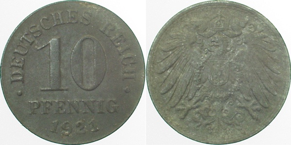 U29921-2.2 10 Pfennig  1921 Vorne kein Kordelrand !!! J 299  