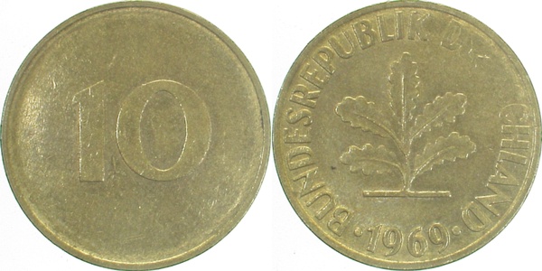 U38369-1.8 10 Pfennig  1969 o.Mzz. Ws nur 10 geprägt !!!!! J 383  