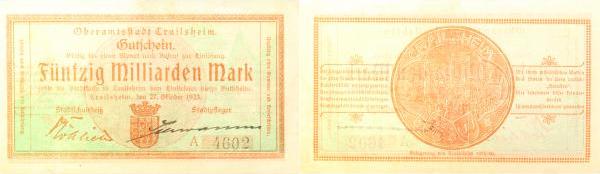 Crailsheim-  Crailsheim 1923 Notgeld grün druckfrisch Notgeld  
