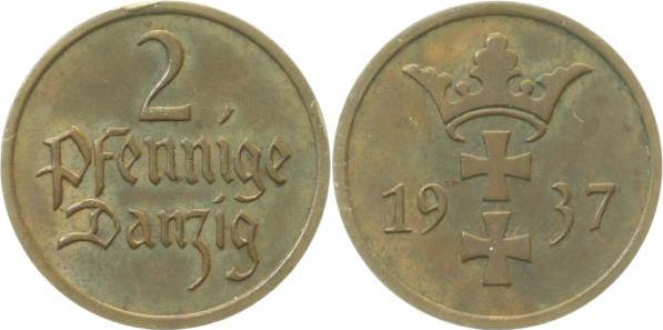 JD0337-~1.8b 2 Pfennig  Danzig 1937 vz+ min. Rf. JD03  