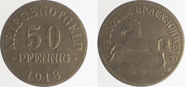 JN0418-~2.8 50 Pfennig Braunschweig 1918 ss+ JN04  