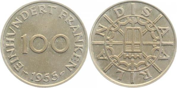 N80455-~1.5 100 Franken  Saarland f.prfr JN804  