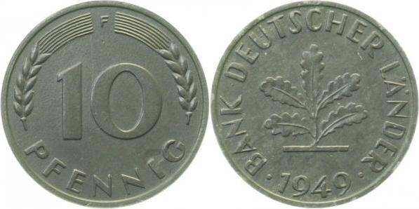 PROB378a 10 Pfennig 1949F Zink, äusserst rar, zaponiert, hervorragend erhalten J 378  