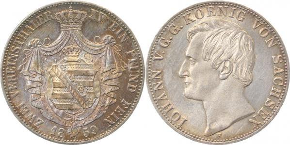 Th-Sachs-59-1.1-PAT 1 Dopp.Thaler 1859 Sachsen Johann prfr/stgl Patina !!! Thun338  