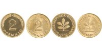 d 1.1 2 Pf 38150G~0.0-1.1 2 Pfennig 50G PP (Auflage 100) zaponiert und bfr/stgl / 2 Stück !! J 381