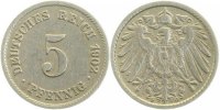 d 5 Pf 012n02G~3.0b 5 Pfennig 1902G ss linke Mzz. deutlich doppelt!! J 012