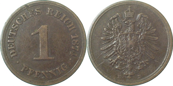 00174E~2.5b 1 Pfennig  1874E ss/vz m.kl.Schr.F. J 001  