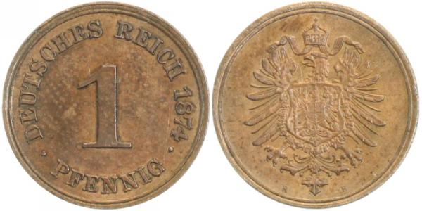00174H~1.2 1 Pfennig  1874H prfr - übl. leichte Lichtenrader Prägung - TOP Stück J 001  