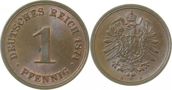 00174B~1.1P 1 Pfennig  1874B prf/st Mzz doppelt J 001  