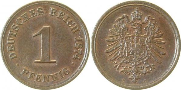 00174C~1.8 1 Pfennig  1874C vz+ J 001  