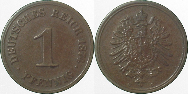 00174C~2.5 1 Pfennig  1874C ss/vz J 001  