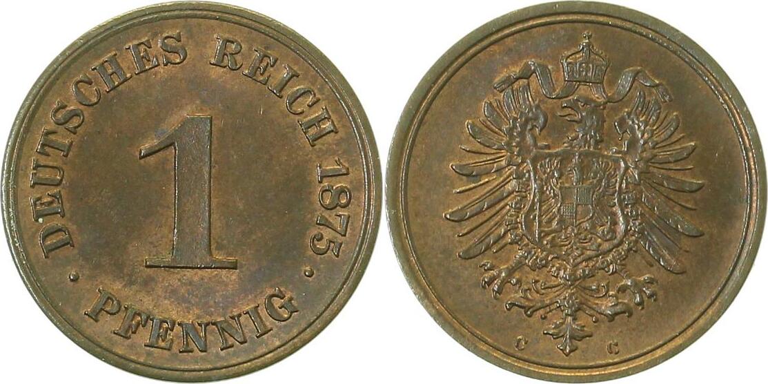 00175C~1.1-H 1 Pfennig  1875C prfr, Originalfarbe J 001  