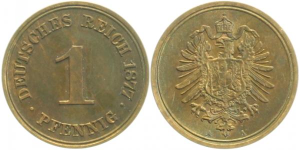 00177A~1.2 1 Pfennig  1877A prfr schöne Patina J 001  